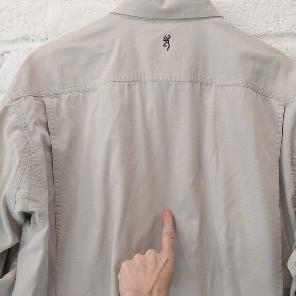 Browning Hunting Shirt Mens XL 16 Beige Padded Vented Shooting Ripstop Budweiser - Picture 6 of 14